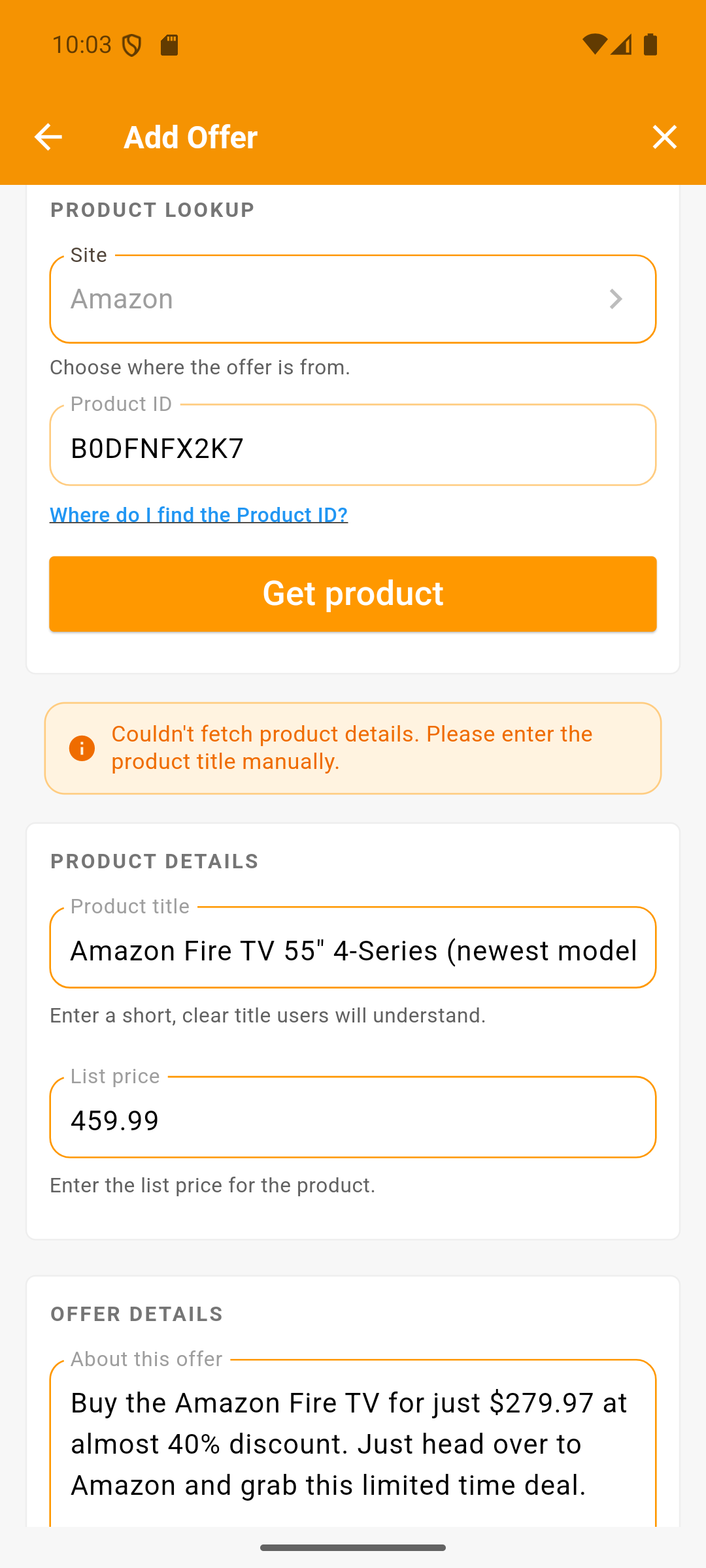 Bingo Rewards - Share your own deals screen